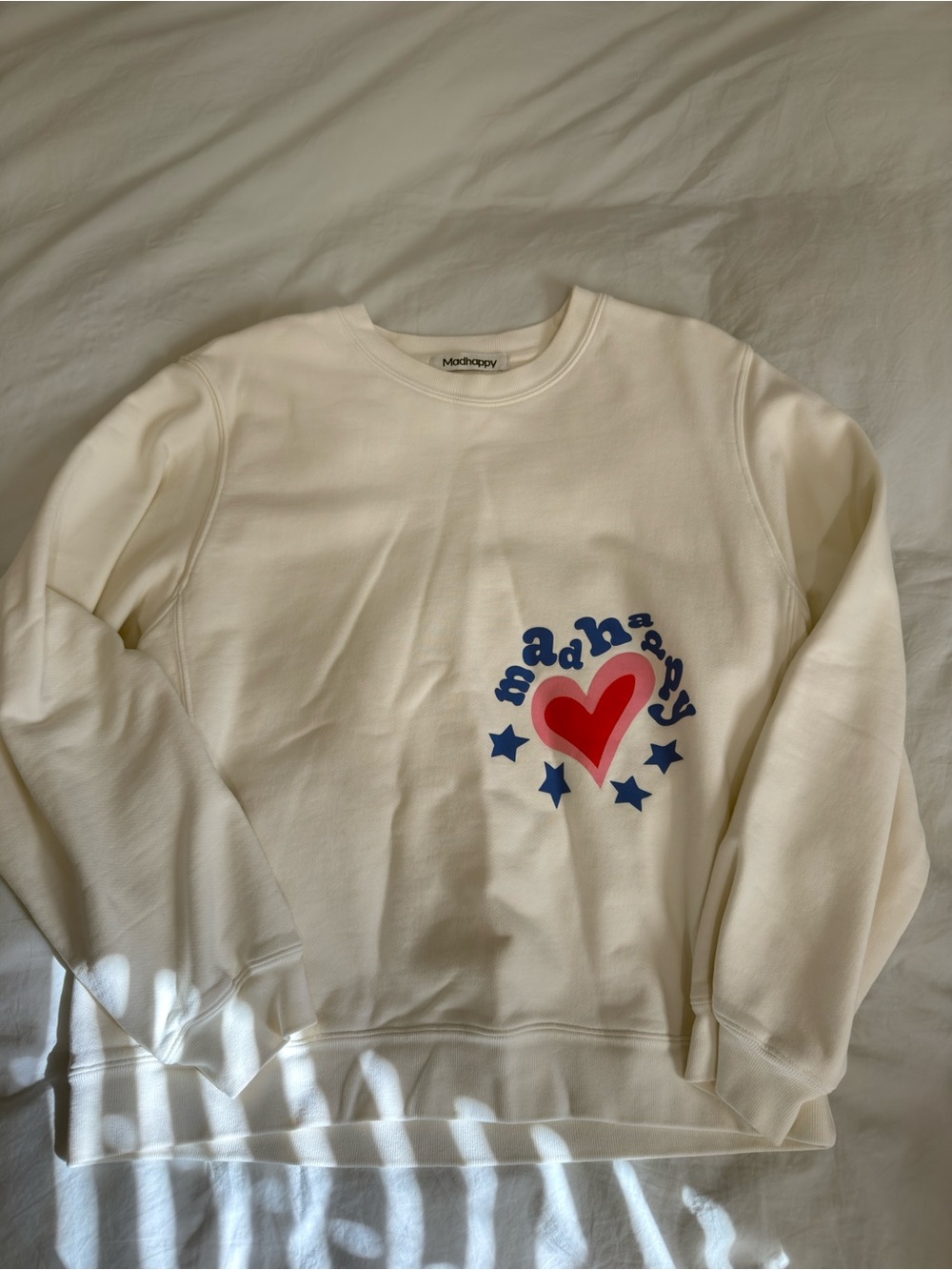 Madhappy Cream Sweatshirt with Red Heart and Blue Stars - Kids